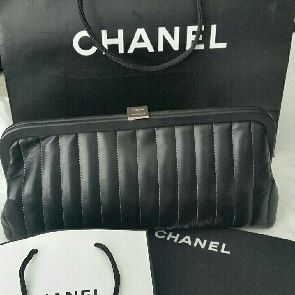 **SOLD**Authentic Chanel Black Lambskin Clutch